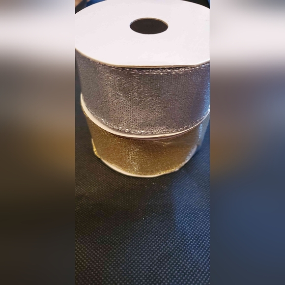 Gold(2) And Silver(2) Wired Ribbon w/Metallic Edge | 1.5" x 5 yards | 4 Rolls | - Picture 2 of 4